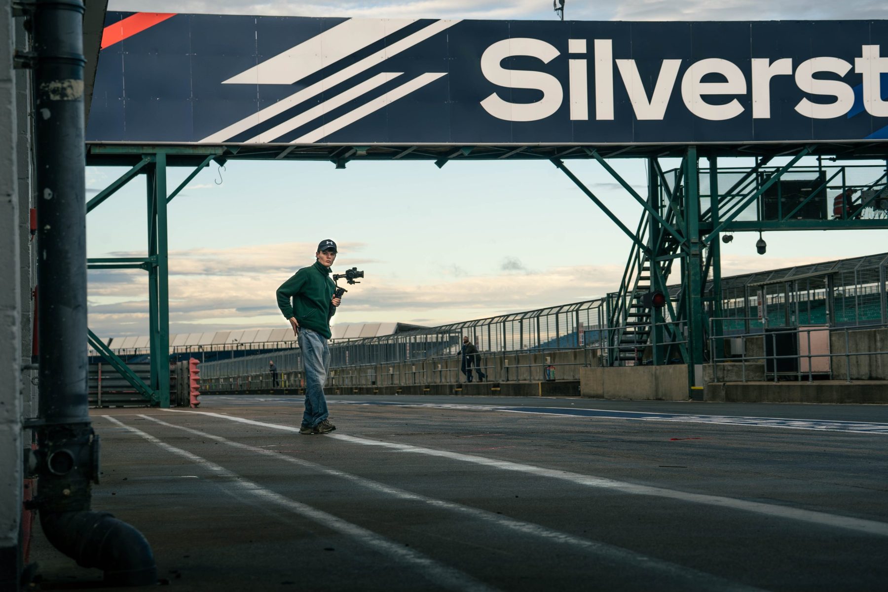 Callum Crawford Beattie filming in the pit lane at Silverstone
