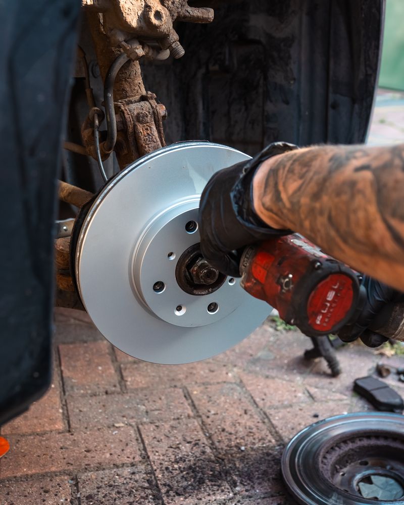 New brake disc fitted, photographed for RH Auto Engineering